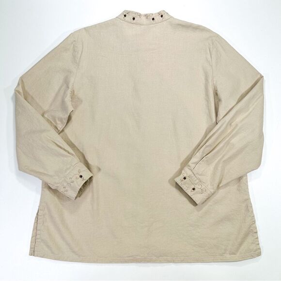 Orvis Womens Size Large Linen Blend Vintage Button Down Shirt Beaded Embroidered - Picture 8 of 11